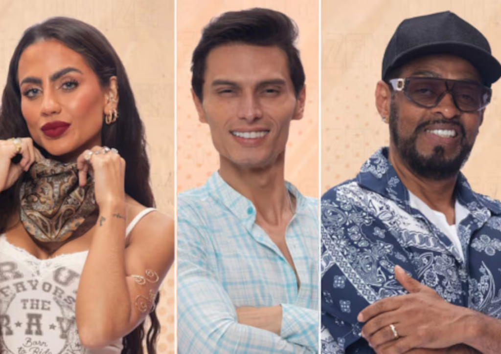 Catherine Bascoy, Gabriel Torres e Thaíde disputam a Prova do Fazendeiro em A Fazenda